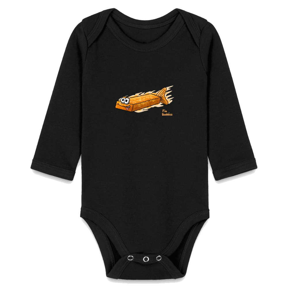 Fischstäbchen -  Bio-Langarm-Body - Schwarz
