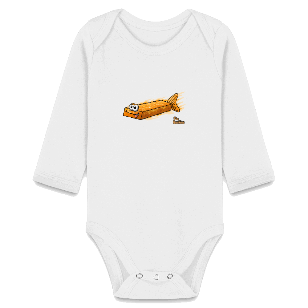 Fischstäbchen -  Bio-Langarm-Body - Weiß