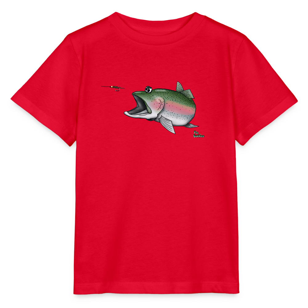 Regenbogenforelle auf Nymphenjagd - Kinder Bio-T-Shirt - Rot