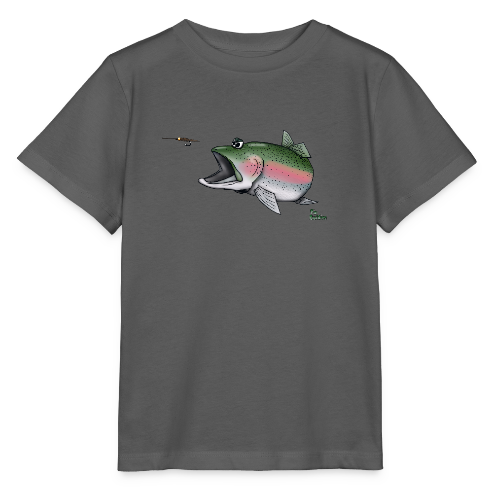 Regenbogenforelle auf Nymphenjagd - Kinder Bio-T-Shirt - Anthrazit