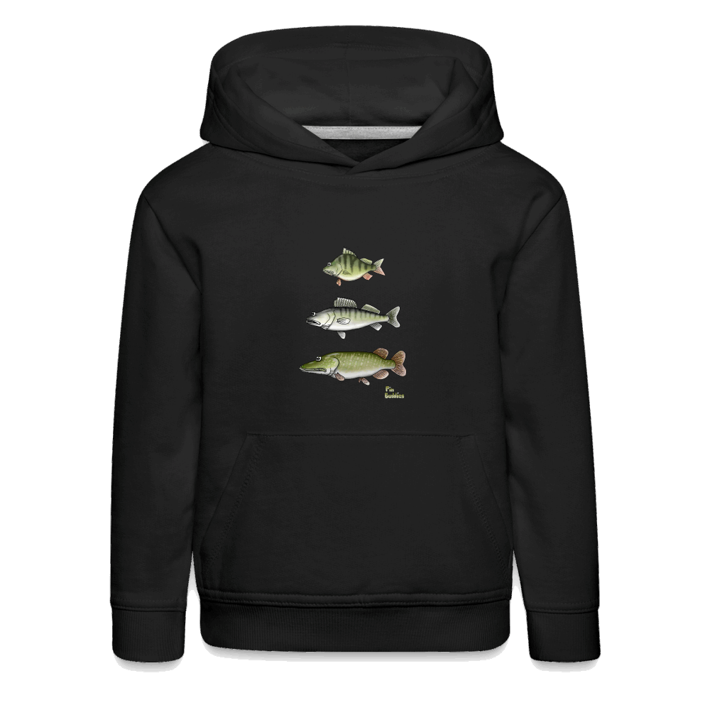 Hecht Zander Barsch Triple - Kinder und Jugendliche Premium Hoodie - Schwarz