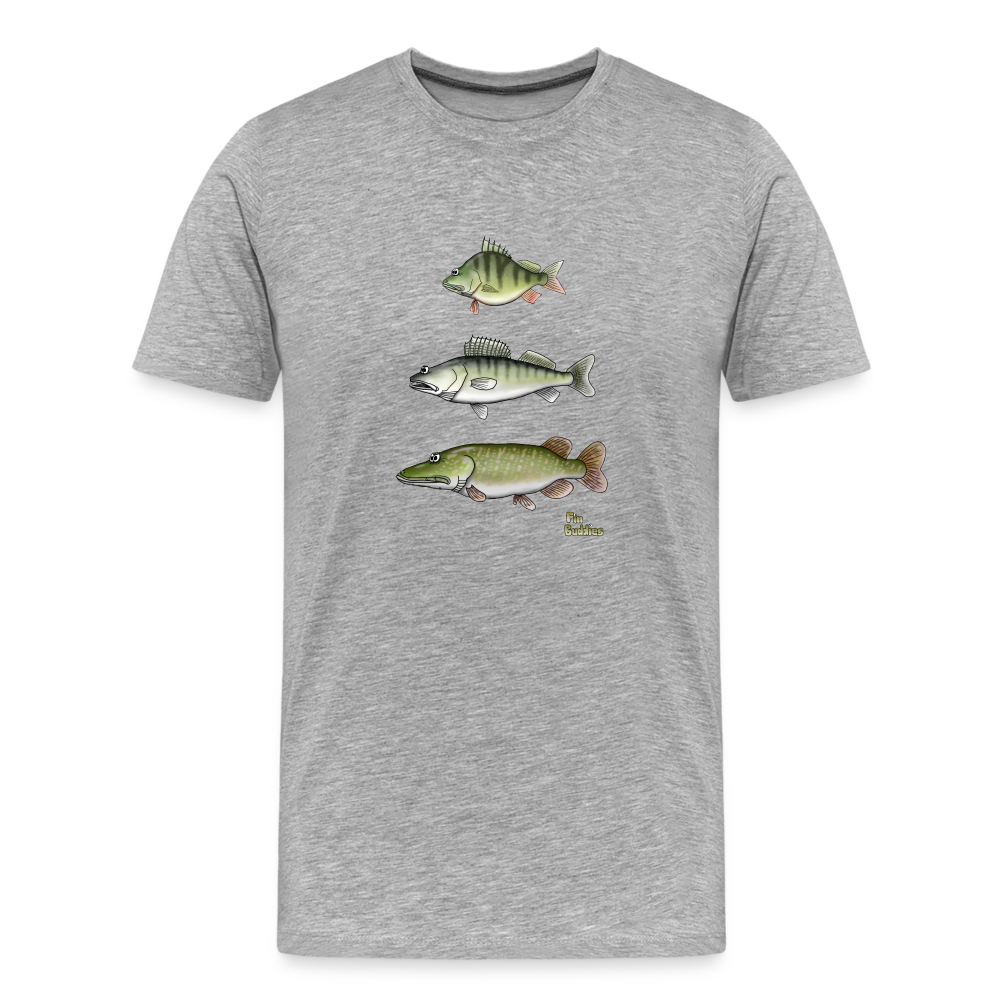 Hecht Zander Barsch Triple - Männer Premium Bio T-Shirt - Grau meliert