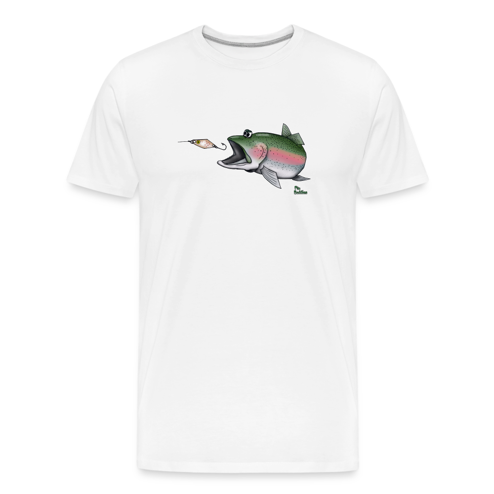 Regenbogenforelle mit Spoon - Männer Premium Bio T-Shirt - Weiß