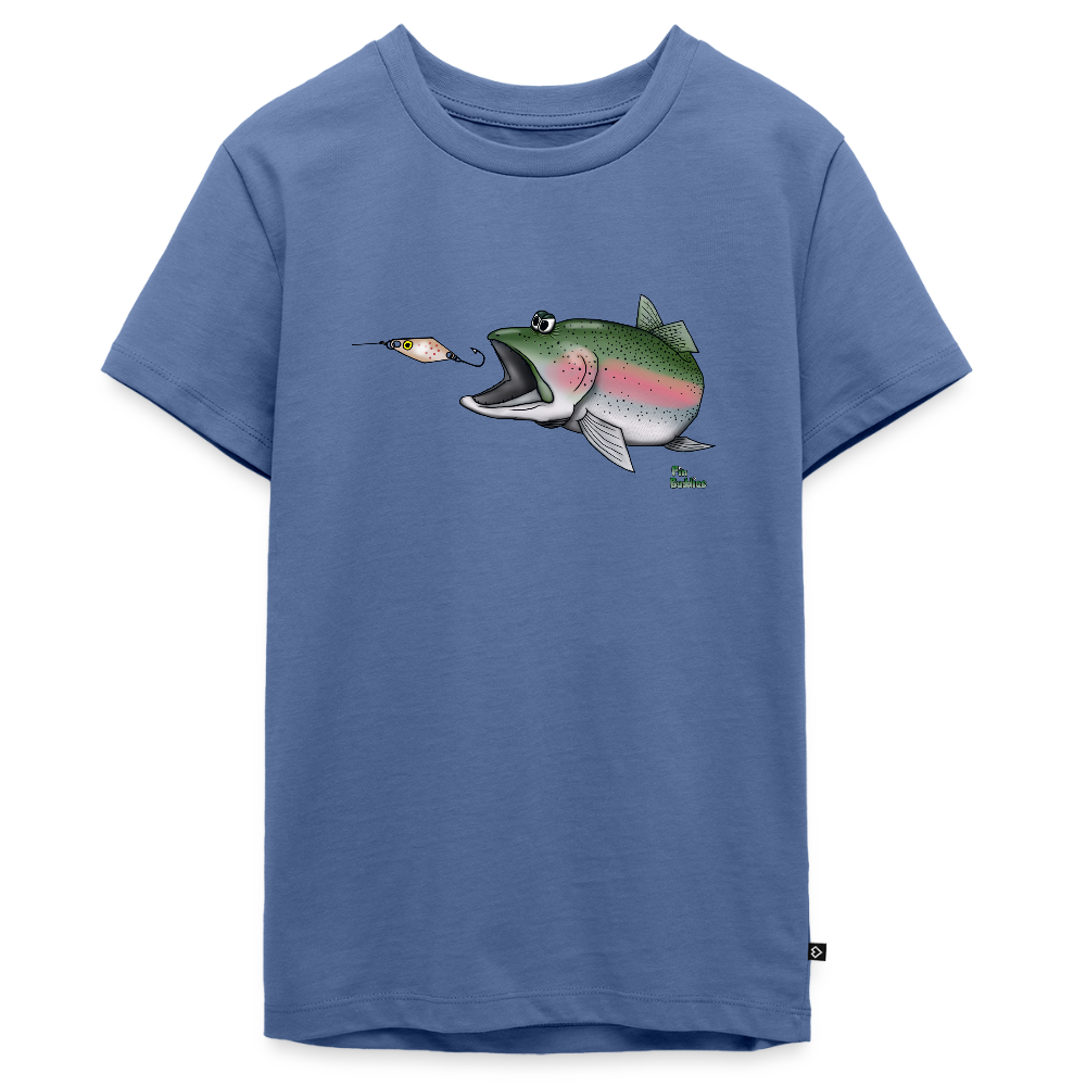 Regenbogenforelle mit Spoon  - Teenager Premium Bio T-Shirt - Taubenblau
