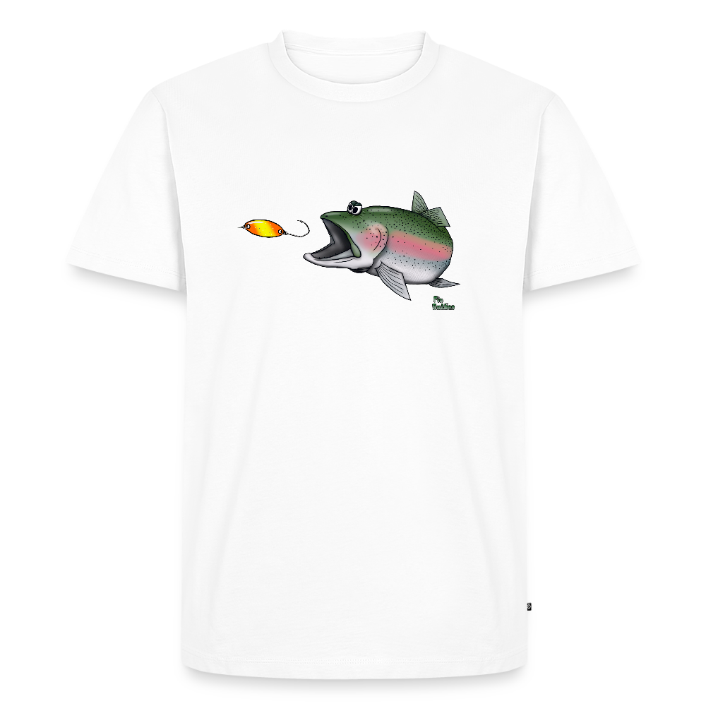 Regenbogenforelle mit Spoon - Nils Spezial - Männer Premium Bio T-Shirt - Weiß