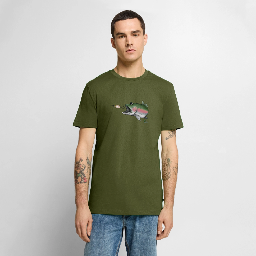 Regenbogenforelle mit Spoon - Männer Premium Bio T-Shirt - Khaki