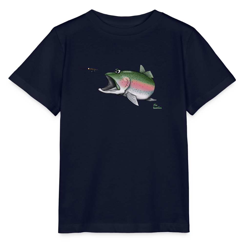 Regenbogenforelle auf Nymphenjagd - Kinder Bio-T-Shirt - Navy