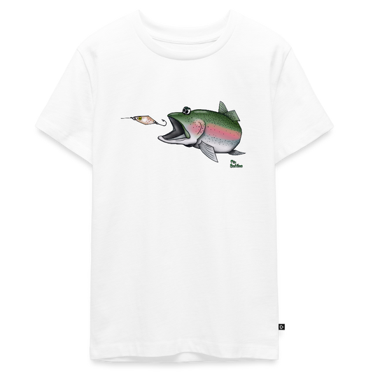 Regenbogenforelle mit Spoon  - Teenager Premium Bio T-Shirt - Weiß