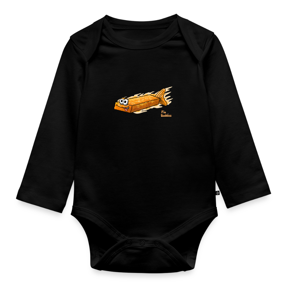 Fischstäbchen -  Bio-Langarm-Body - Schwarz