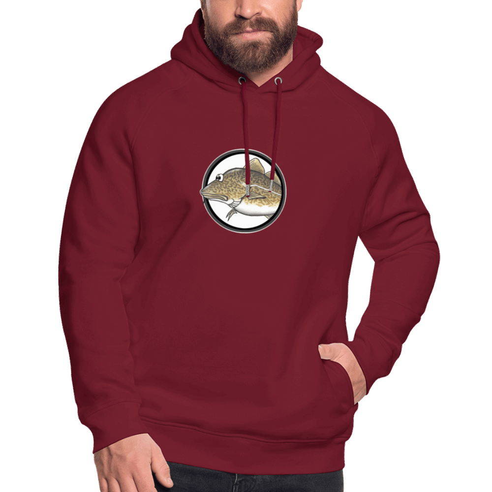 Dorsch im Fokus - Unisex Bio-Hoodie - Burgunderrot