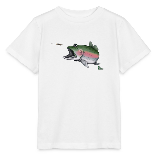 Regenbogenforelle auf Nymphenjagd - Kinder Bio-T-Shirt - Weiß